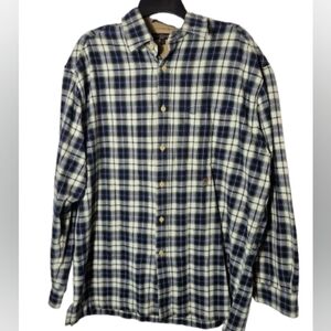 Vintage Tommy Hilfiger Blue Plaid Long Sleeve Flannel Shirt Men's size L *stain
